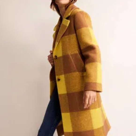 Boden Winter Wool Blend Coat - Yellow and Brown Plaid US 16/18 (UK20) - Picture 3 of 8
